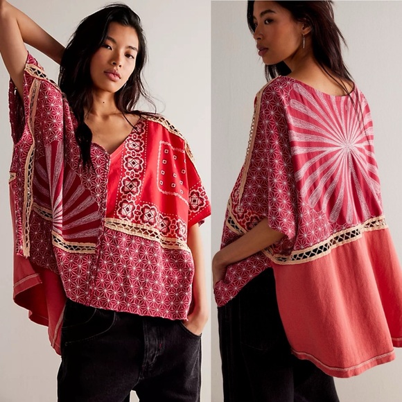 Free People Tops - Free People Thunder Road Tee Red Vintage Red